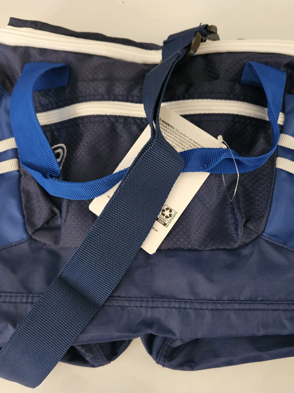 Protege 18 Inch Blue and White Sports Duffel Bag with Adjustable Strap